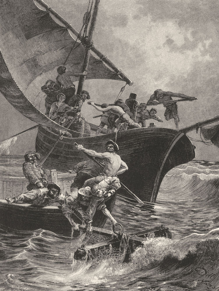 ITALY. Coral Fishing 1877 old antique vintage print picture